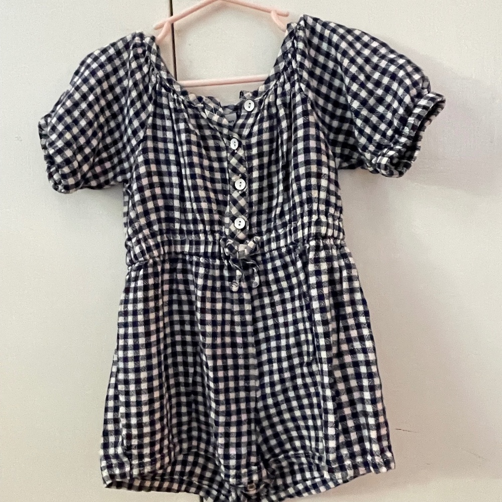 Old Navy Blue and White Baby Gingham Romper 18-24 Months